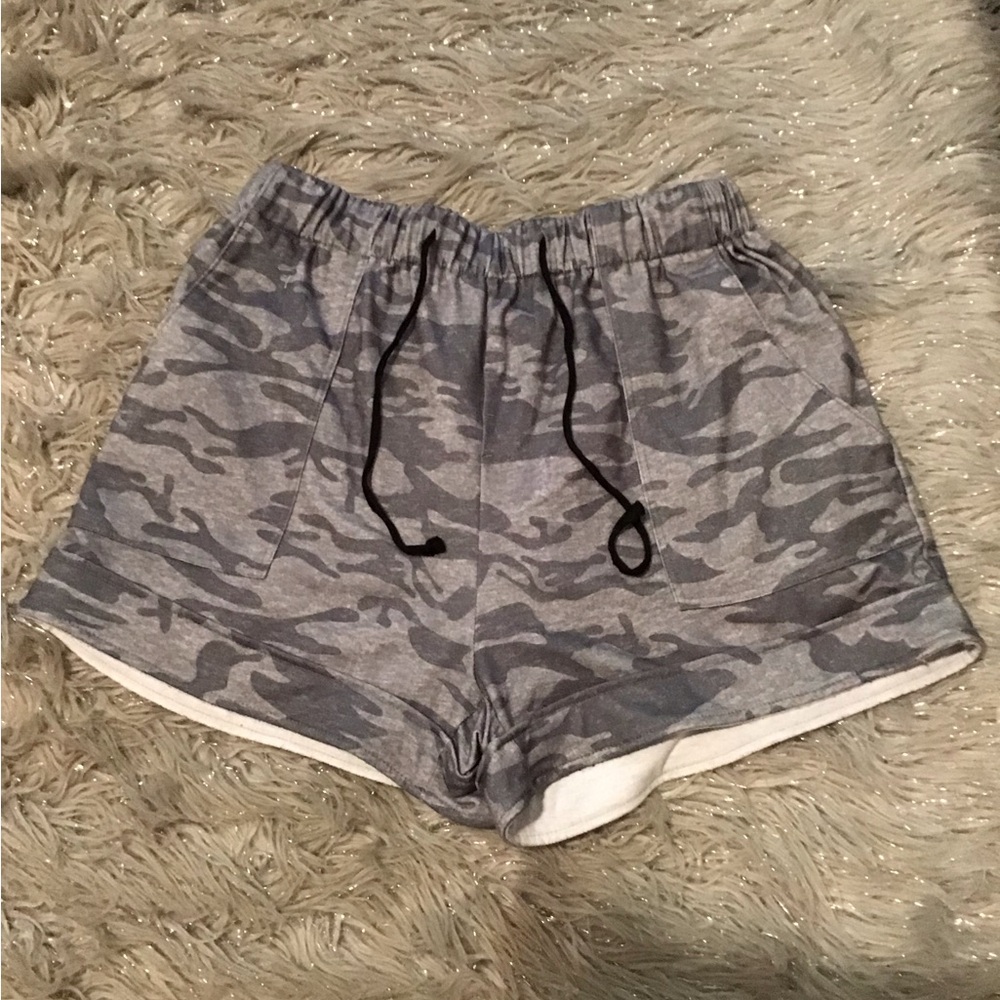 Gray Athletic Shorts with Urban Camo Design
